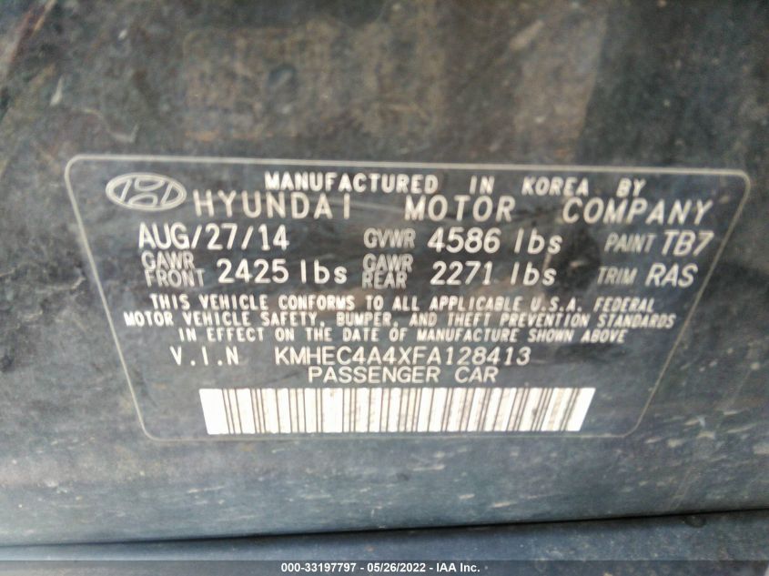 2015 HYUNDAI SONATA HYBRID LIMITED KMHEC4A4XFA128413