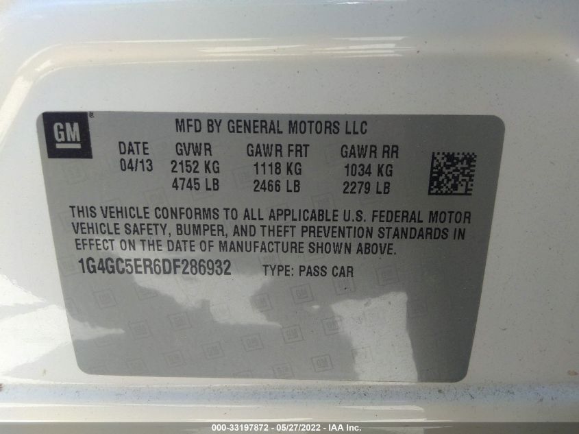 2013 BUICK LACROSSE LEATHER 1G4GC5ER6DF286932