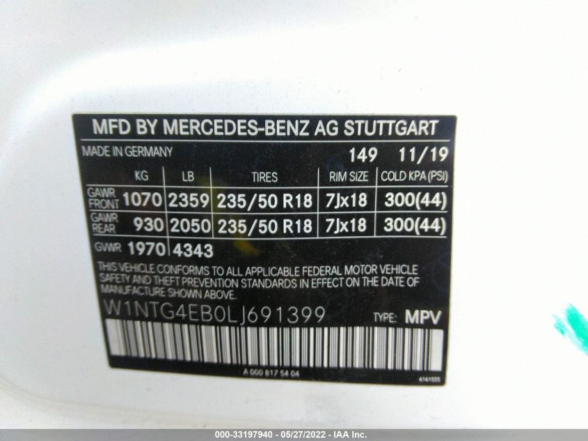 2020 MERCEDES-BENZ GLA GLA 250 W1NTG4EB0LJ691399