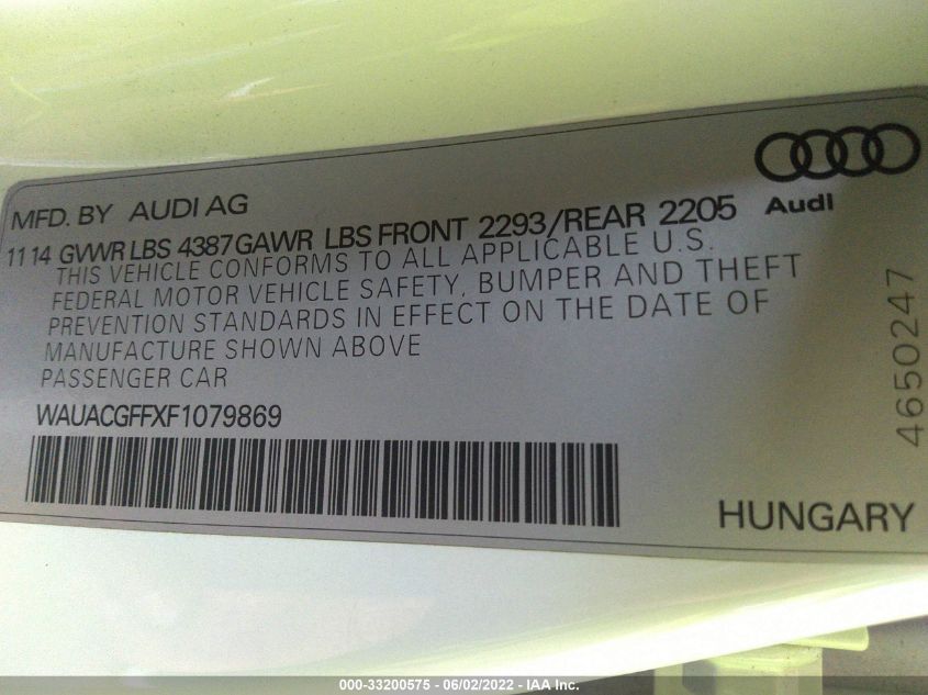 2015 AUDI A3 1.8T PREMIUM WAUACGFFXF1079869