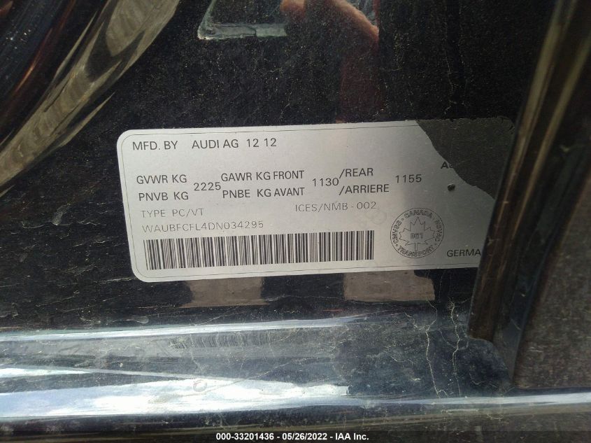 2013 AUDI A4 WAUBFCFL4DN034295