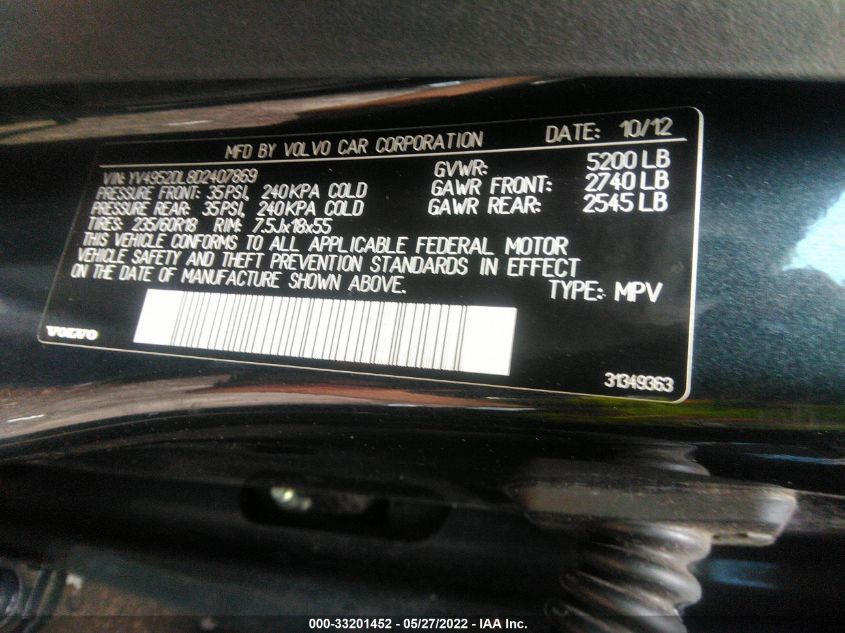2013 VOLVO XC60 3.2L YV4952DL8D2407869