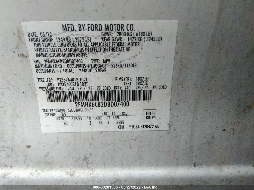2013 FORD FLEX SEL 2FMHK6C82DBD07400