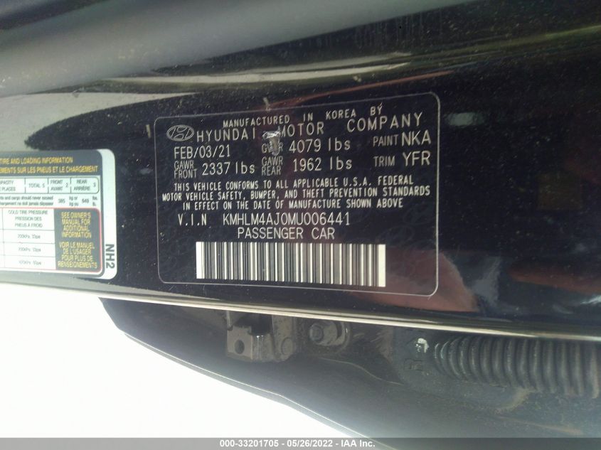 2021 HYUNDAI ELANTRA HYBRID BLUE KMHLM4AJ0MU006441