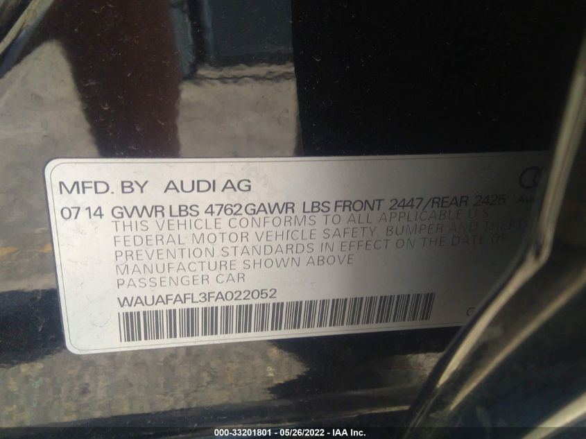 2015 AUDI A4 PREMIUM WAUAFAFL3FA022052