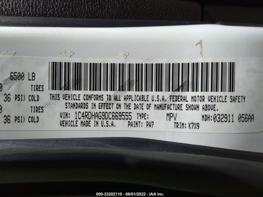2013 DODGE DURANGO SXT 1C4RDHAG9DC669555