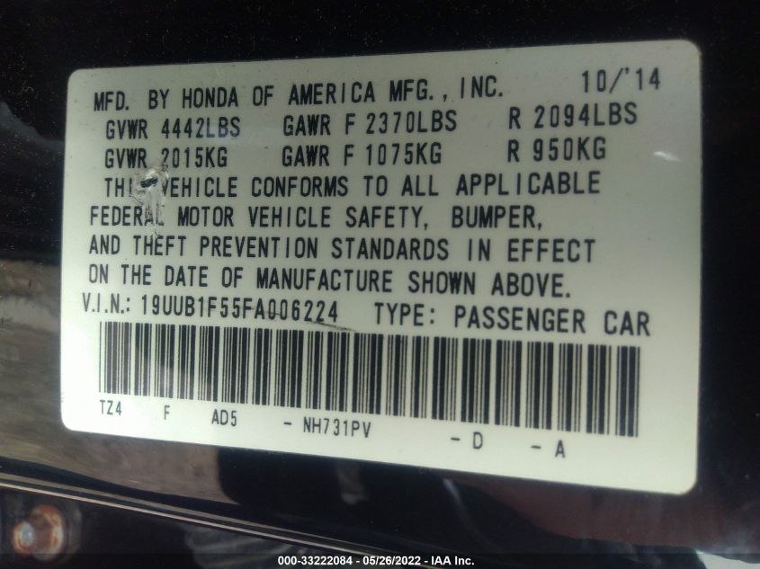 2015 ACURA TLX TECH 19UUB1F55FA006224