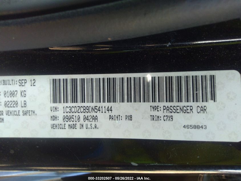 2013 DODGE AVENGER SXT 1C3CDZCB9DN541144