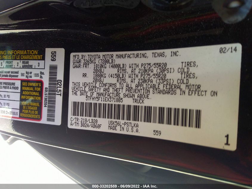 2014 TOYOTA TUNDRA 4WD TRUCK LTD 5TFHY5F11EX371885
