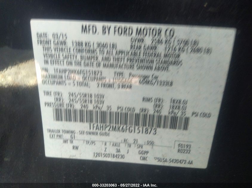 2015 FORD SEDAN POLICE INTERCEPTOR 1FAHP2MK6FG151873