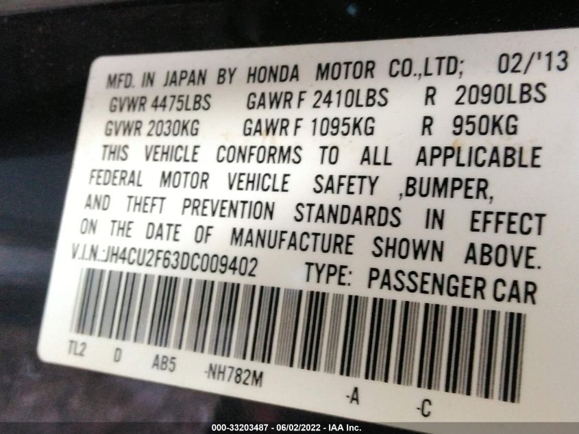 2013 ACURA TSX TECH PKG JH4CU2F63DC009402