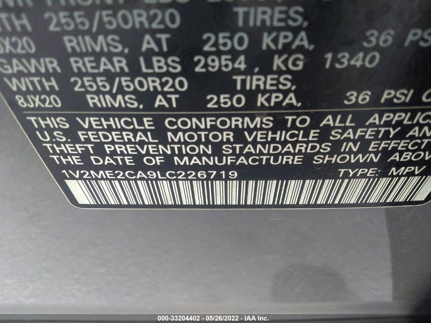 2020 VOLKSWAGEN ATLAS CROSS SPORT 3.6L V6 SEL 1V2ME2CA9LC226719
