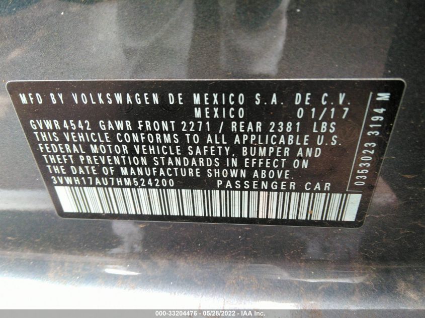 2017 VOLKSWAGEN GOLF ALLTRACK S/SE/SEL 3VWH17AU7HM524200