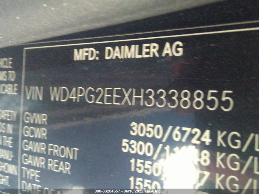 2017 MERCEDES-BENZ METRIS PASSENGER VAN WD4PG2EEXH3338855