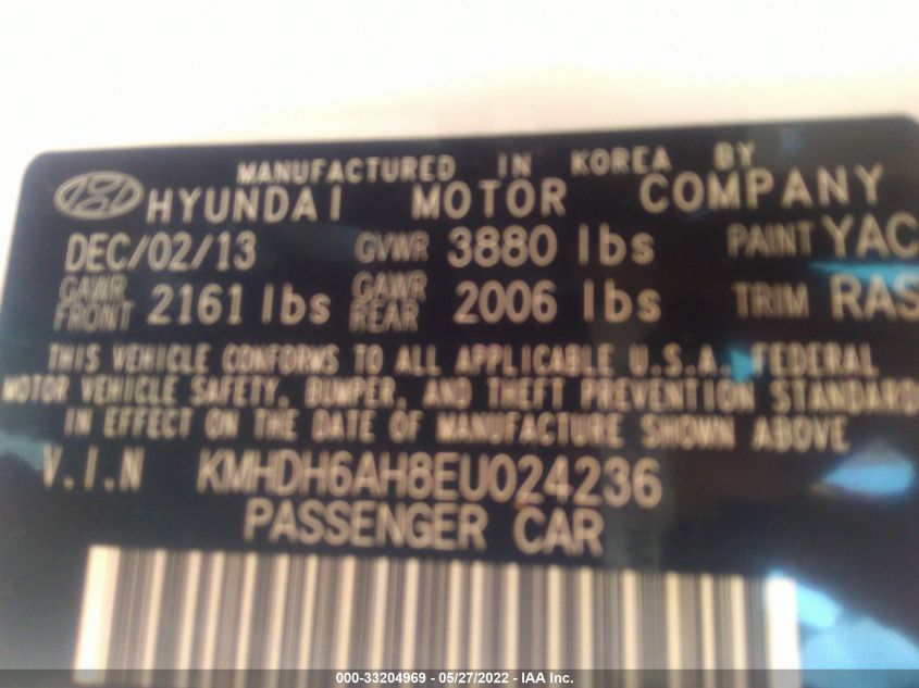 2014 HYUNDAI ELANTRA COUPE KMHDH6AH8EU024236