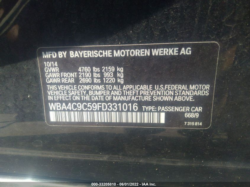 2015 BMW 4 SERIES 428I XDRIVE WBA4C9C59FD331016