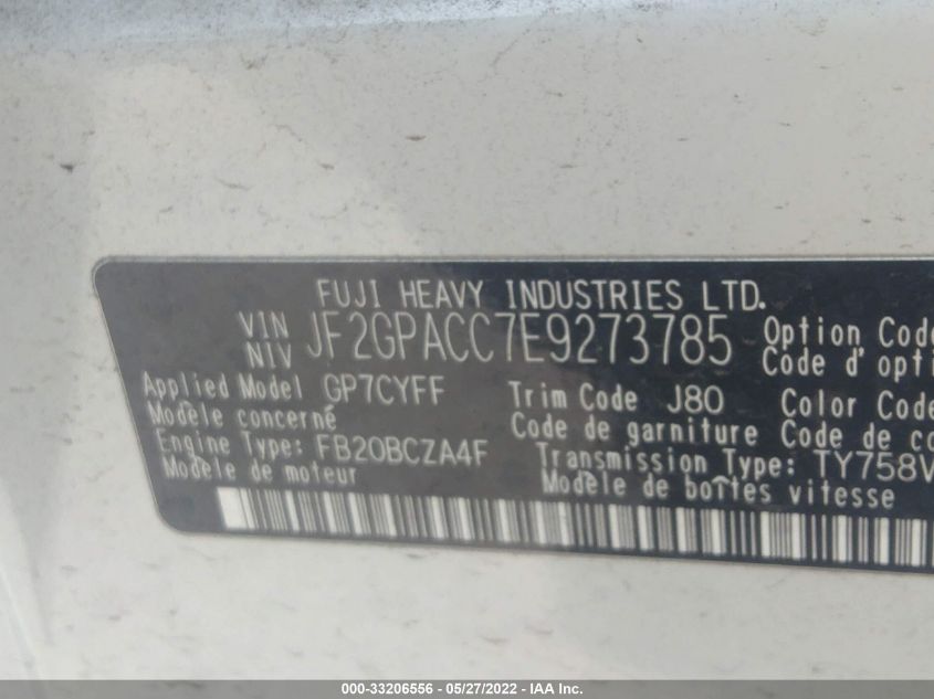 2014 SUBARU XV CROSSTREK PREMIUM JF2GPACC7E9273785