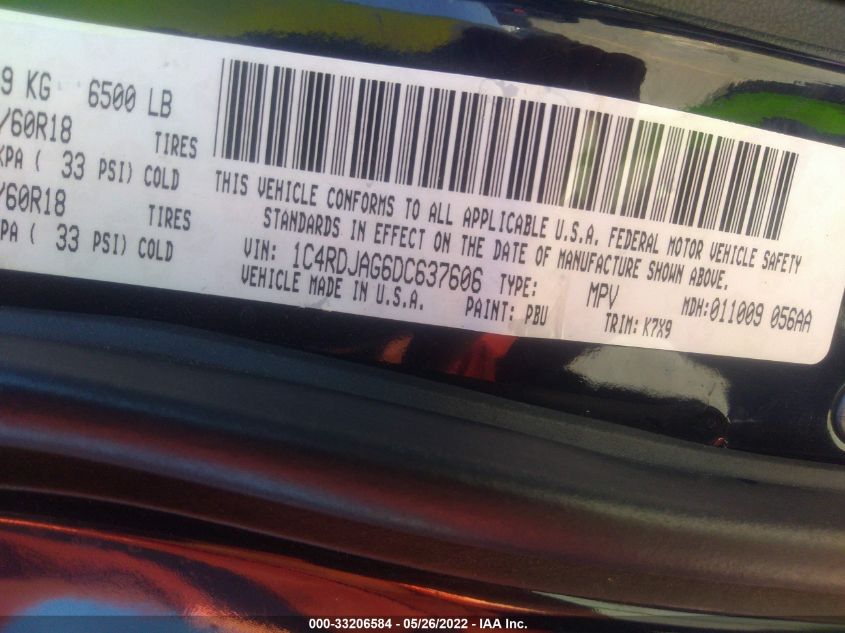2013 DODGE DURANGO SXT 1C4RDJAG6DC637606