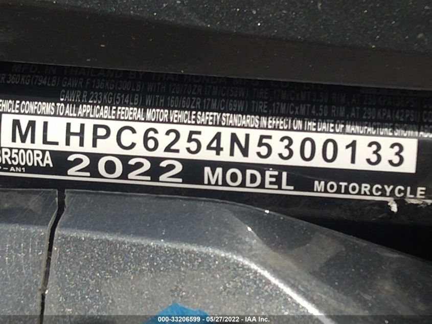 2022 HONDA CBR500 RA MLHPC6254N5300133
