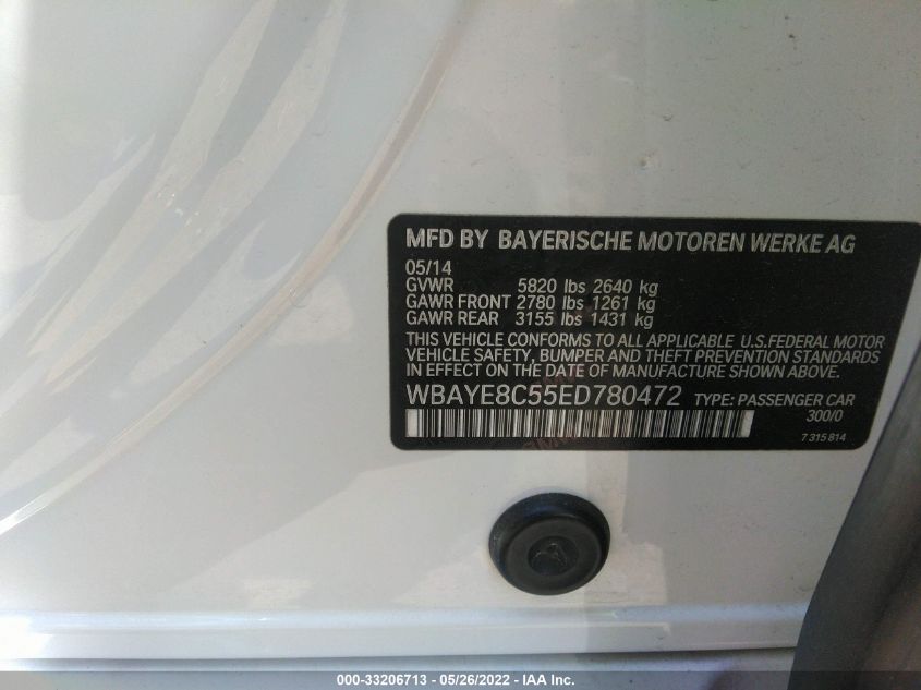 2014 BMW 7 SERIES 750LI WBAYE8C55ED780472