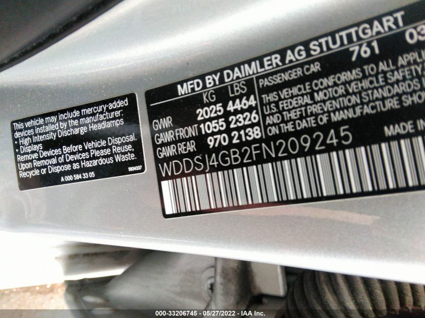2015 MERCEDES-BENZ CLA-CLASS CLA 250 WDDSJ4GB2FN209245