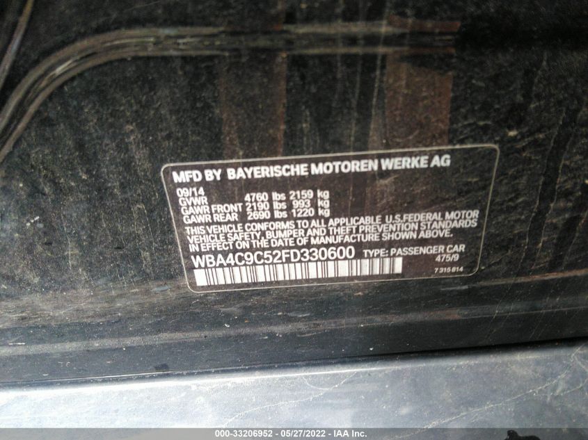 2015 BMW 4 SERIES 428I XDRIVE WBA4C9C52FD330600