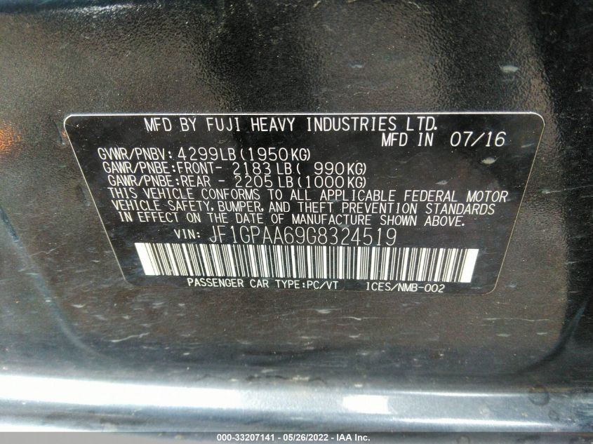 2016 SUBARU IMPREZA WAGON 2.0I JF1GPAA69G8324519