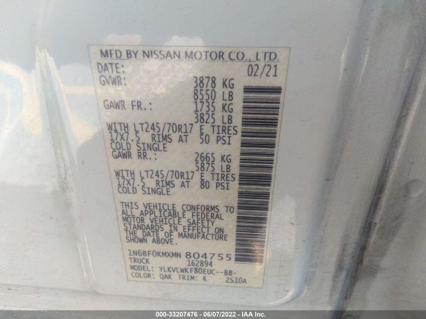 2021 NISSAN NV CARGO S 1N6BF0KMXMN804755