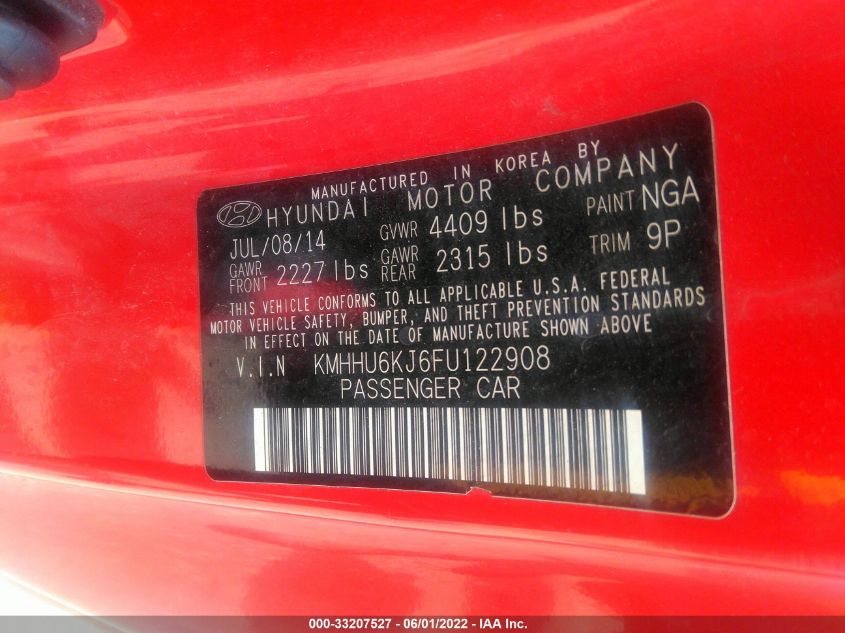2015 HYUNDAI GENESIS COUPE 3.8L BASE KMHHU6KJ6FU122908