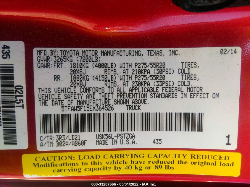 2014 TOYOTA TUNDRA 4WD TRUCK PLATINUM/1794 5TFAW5F15EX364526