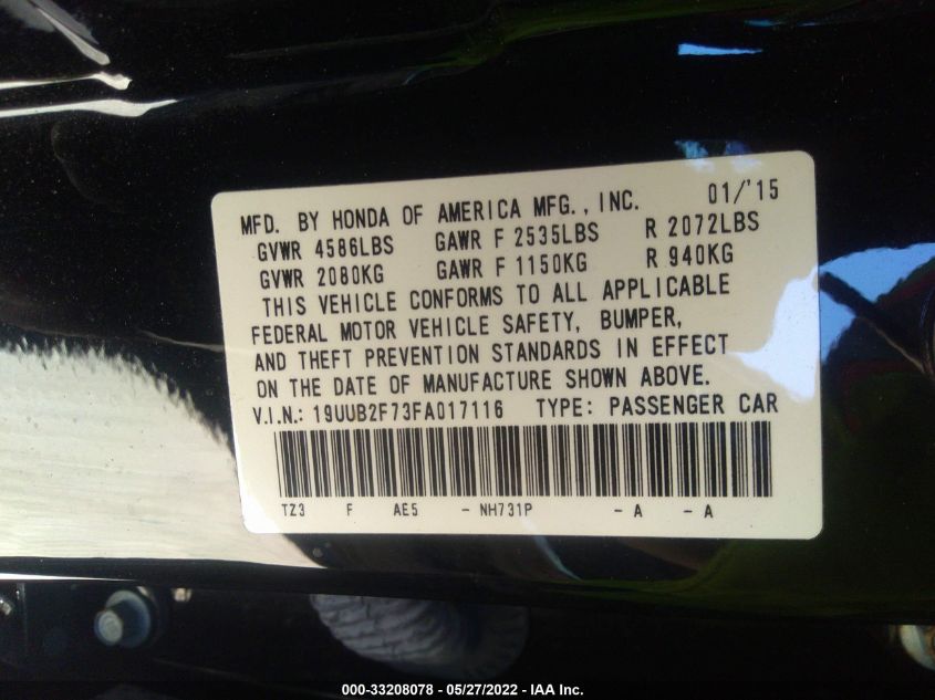 2015 ACURA TLX V6 ADVANCE 19UUB2F73FA017116