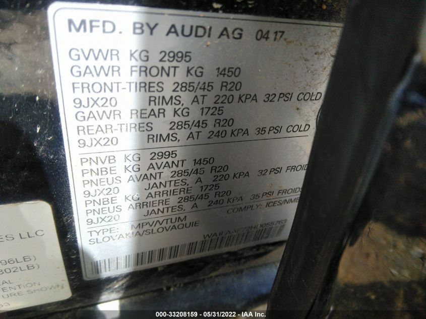 2017 AUDI Q7 PREMIUM PLUS WA1LAAF72HD055763
