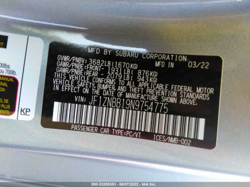 2022 TOYOTA GR86 JF1ZNBB19N9754775