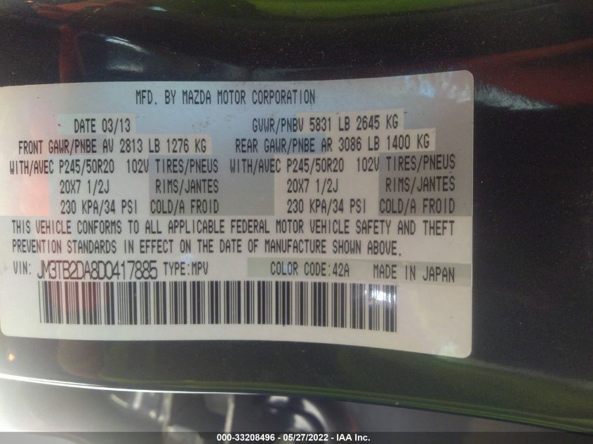 2013 MAZDA CX-9 GRAND TOURING JM3TB2DA8D0417885