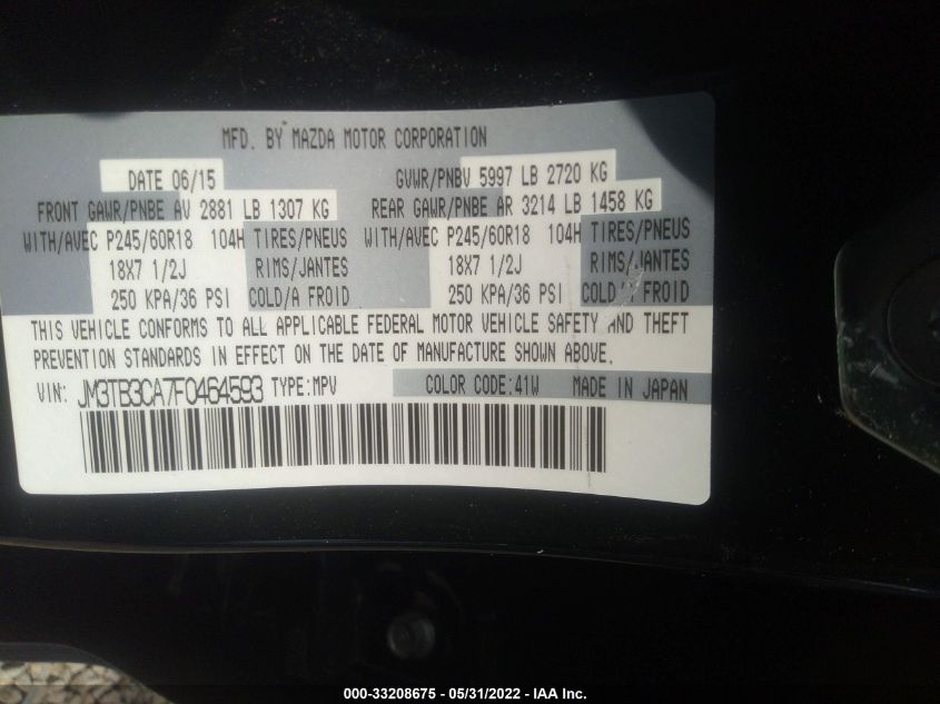 2015 MAZDA CX-9 TOURING JM3TB3CA7F0464593