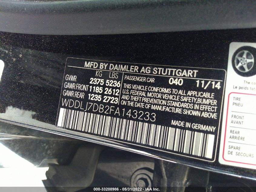 2015 MERCEDES-BENZ CLS-CLASS 550 WDDLJ7DB2FA143233