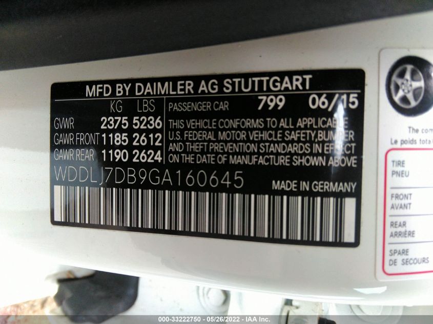 2016 MERCEDES-BENZ CLS CLS 550 WDDLJ7DB9GA160645