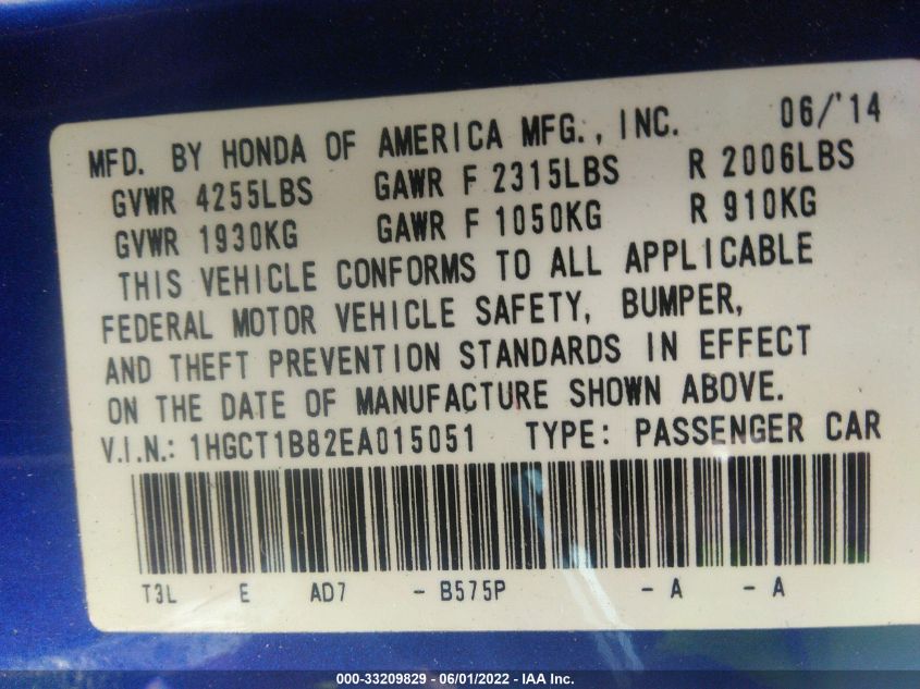 2014 HONDA ACCORD COUPE EXL 1HGCT1B82EA015051