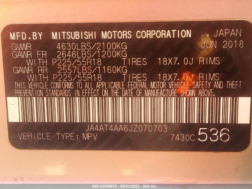 2018 MITSUBISHI ECLIPSE CROSS LE JA4AT4AA6JZ070703