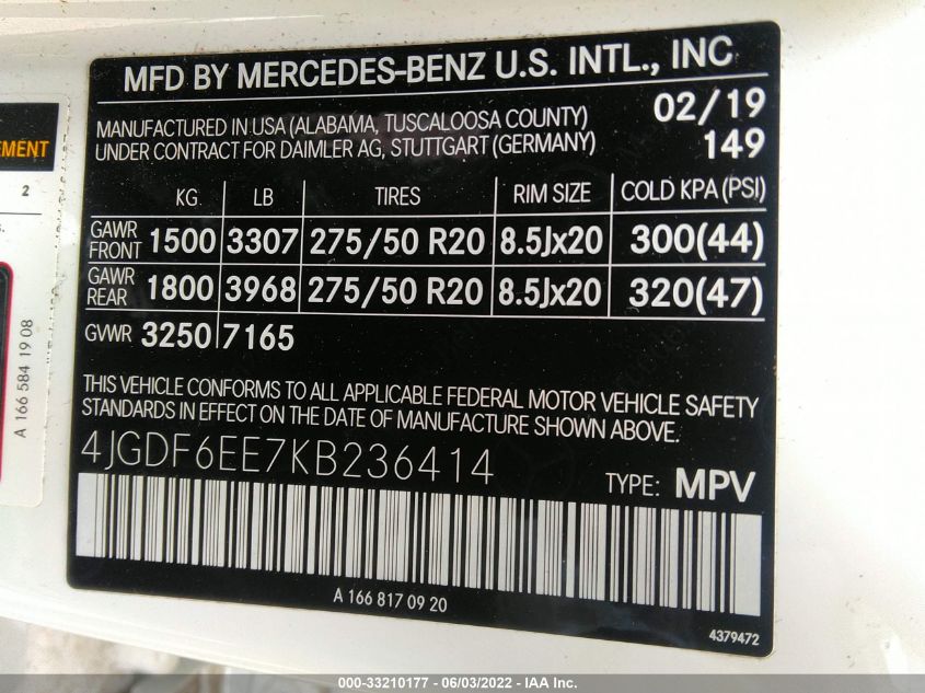 2019 MERCEDES-BENZ GLS GLS 450 4JGDF6EE7KB236414