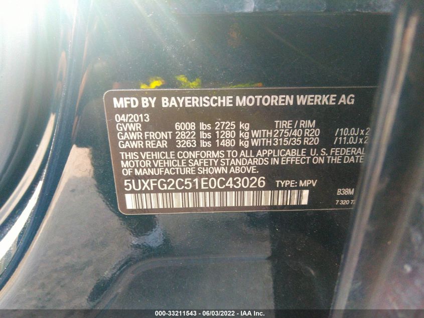 2014 BMW X6 XDRIVE35I 5UXFG2C51E0C43026
