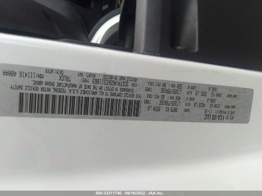 2019 RAM PROMASTER CARGO VAN 3C6TRVAG5KE511863