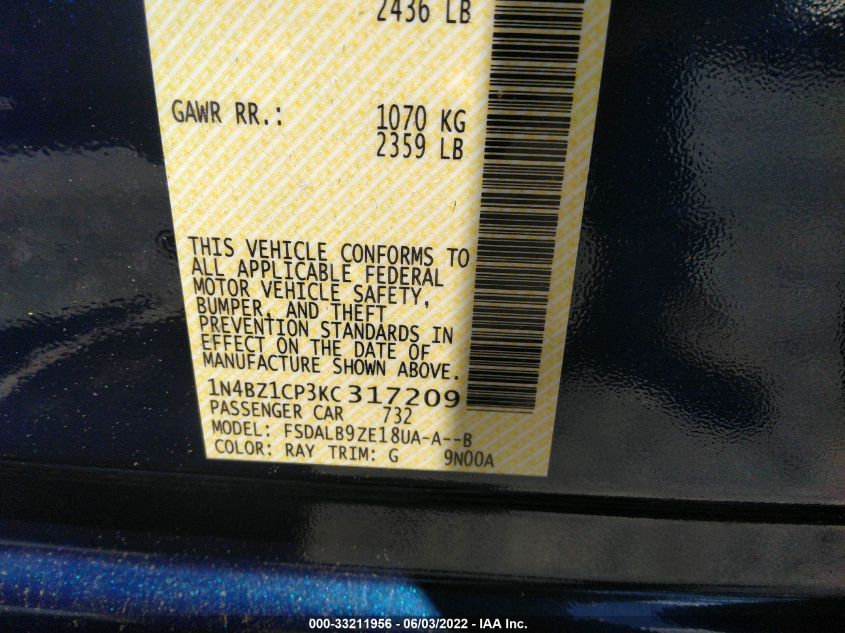 2019 NISSAN LEAF S PLUS 1N4BZ1CP3KC317209
