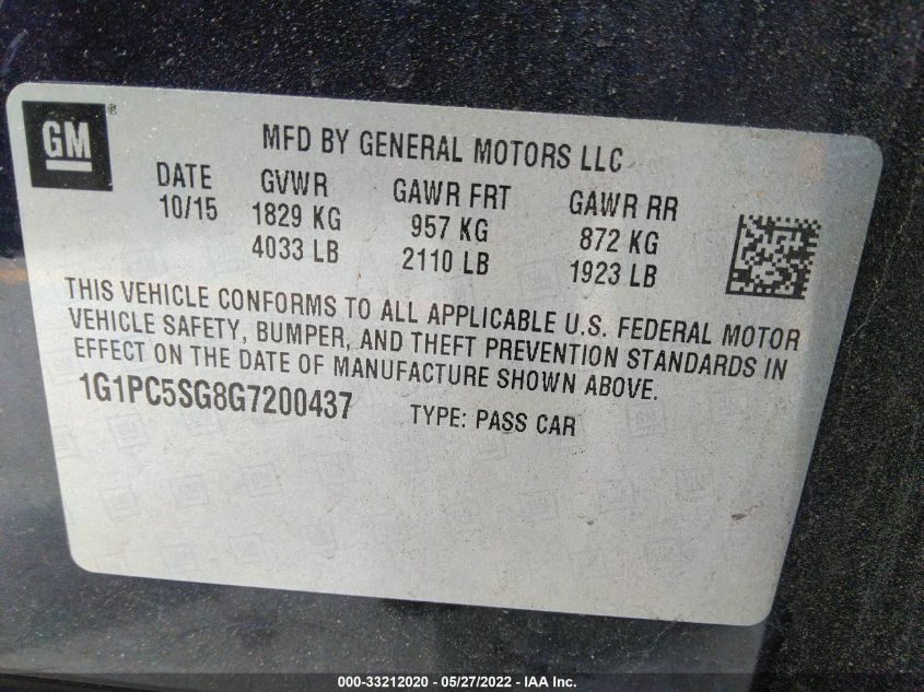 2016 CHEVROLET CRUZE LIMITED LS 1G1PC5SG8G7200437