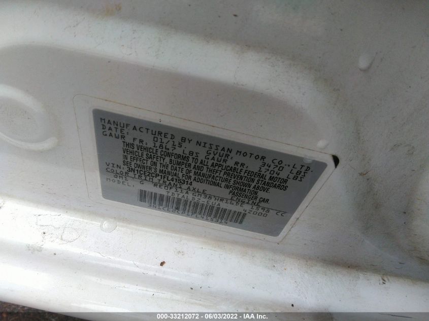 2015 NISSAN VERSA NOTE S/S PLUS/SV/SR/SL 3N1CE2CP1FL415314