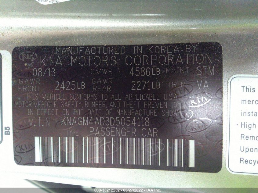 2013 KIA OPTIMA HYBRID EX KNAGM4AD3D5054118