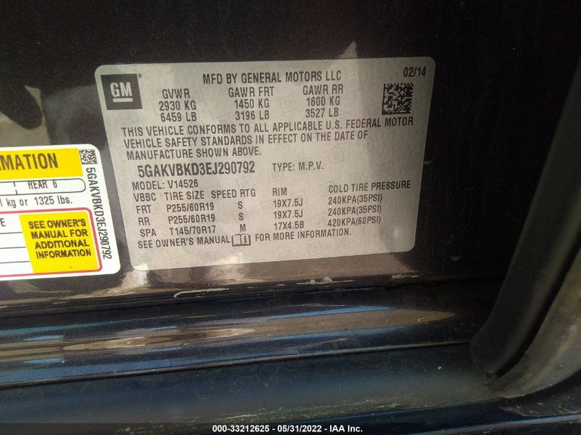 2014 BUICK ENCLAVE LEATHER 5GAKVBKD3EJ290792