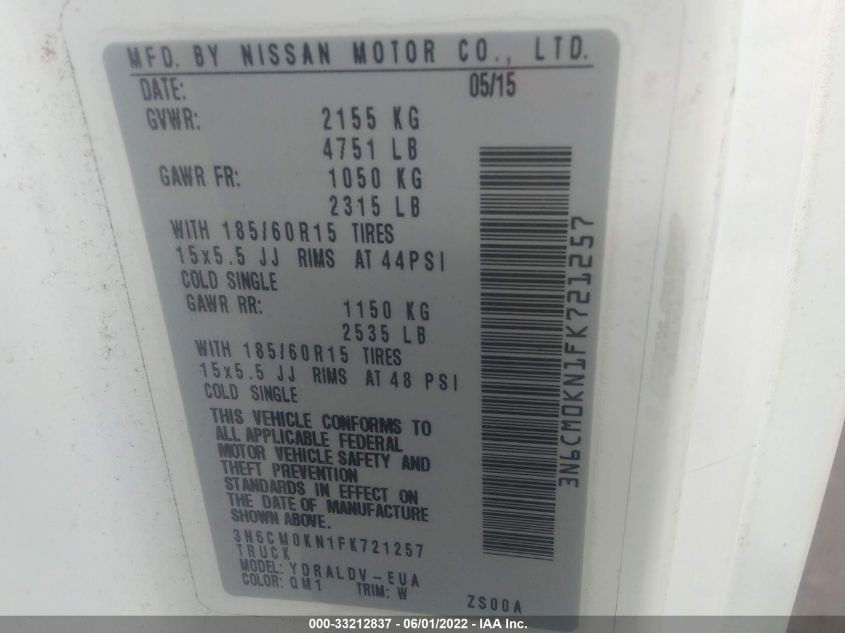 2015 NISSAN NV200 S 3N6CM0KN1FK721257
