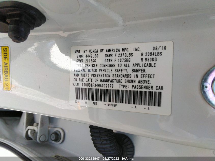 2017 ACURA TLX 19UUB1F34HA002179