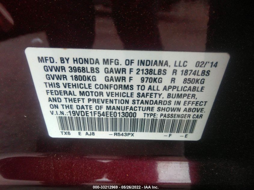 2014 ACURA ILX PREMIUM PKG 19VDE1F54EE013000
